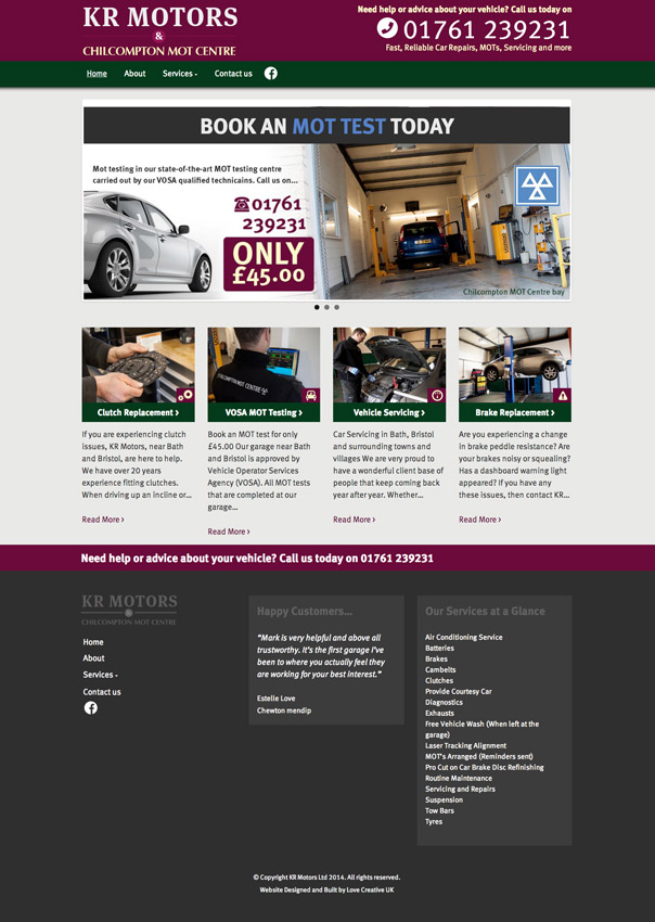 KR Motors & Chilcompton MOT Centre Homepage 
