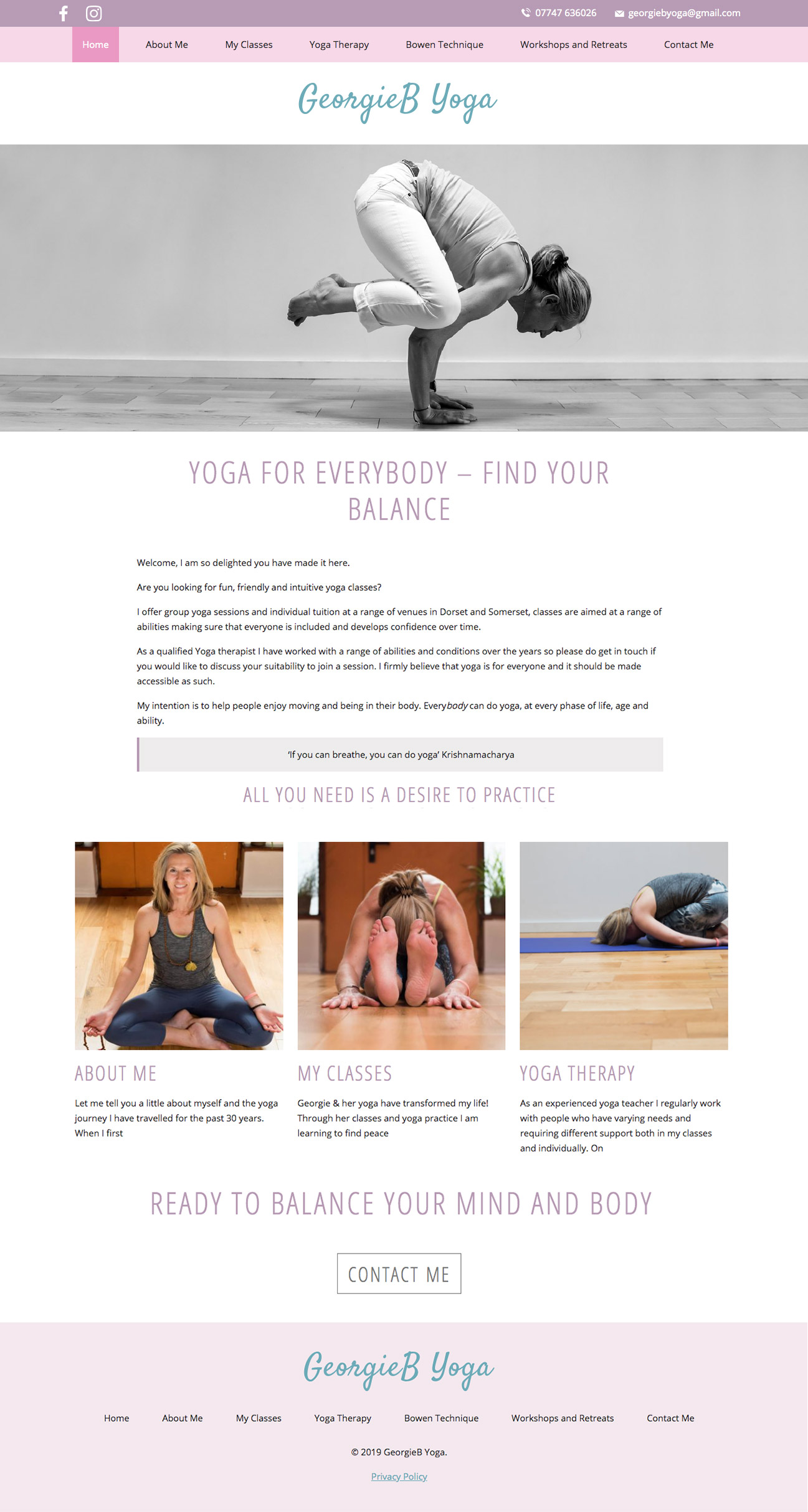 Yoga WordPress Website Design Homepage