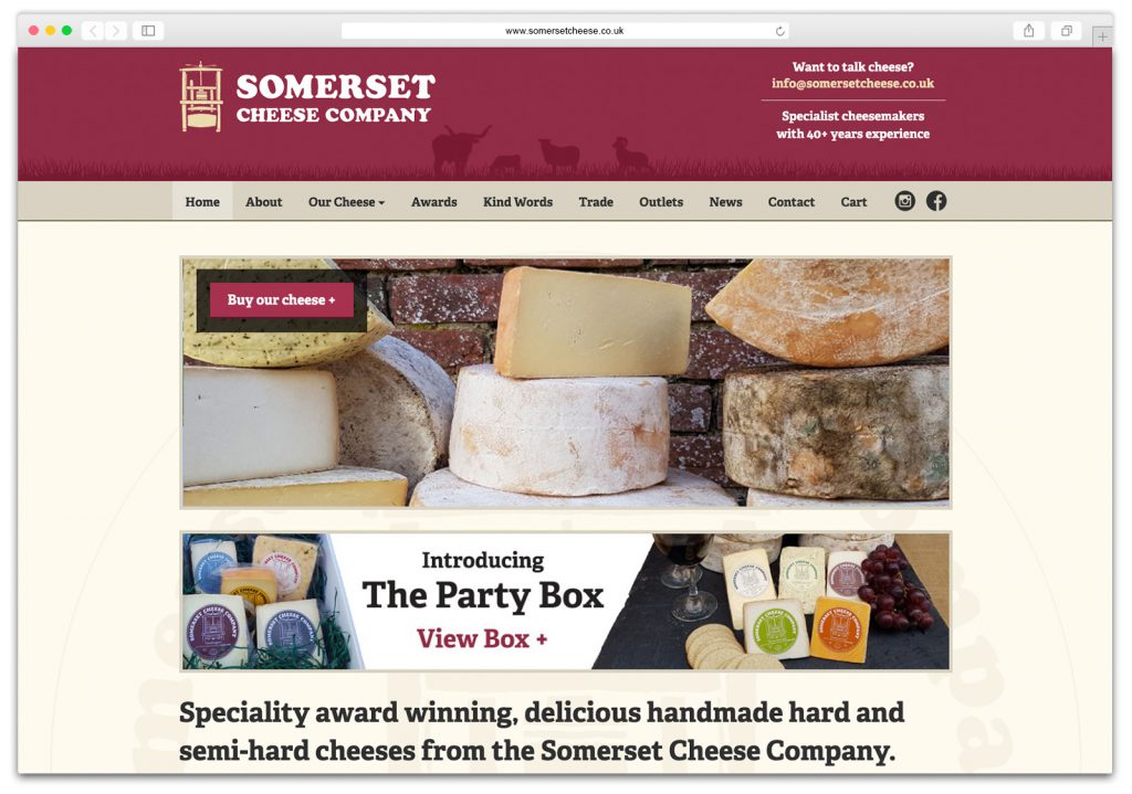 Somerset Cheese Co. website case study: A screenshot of the final homepage design - website redesign case study