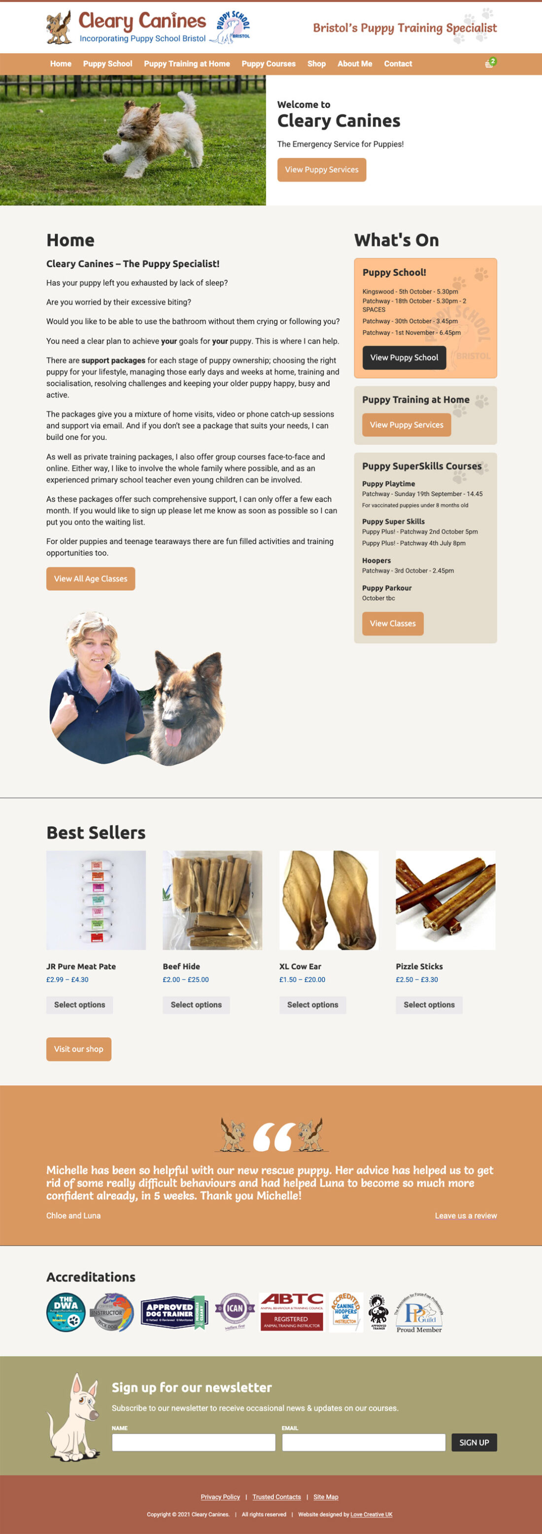 Cleary Canines - Dog training Website home page design