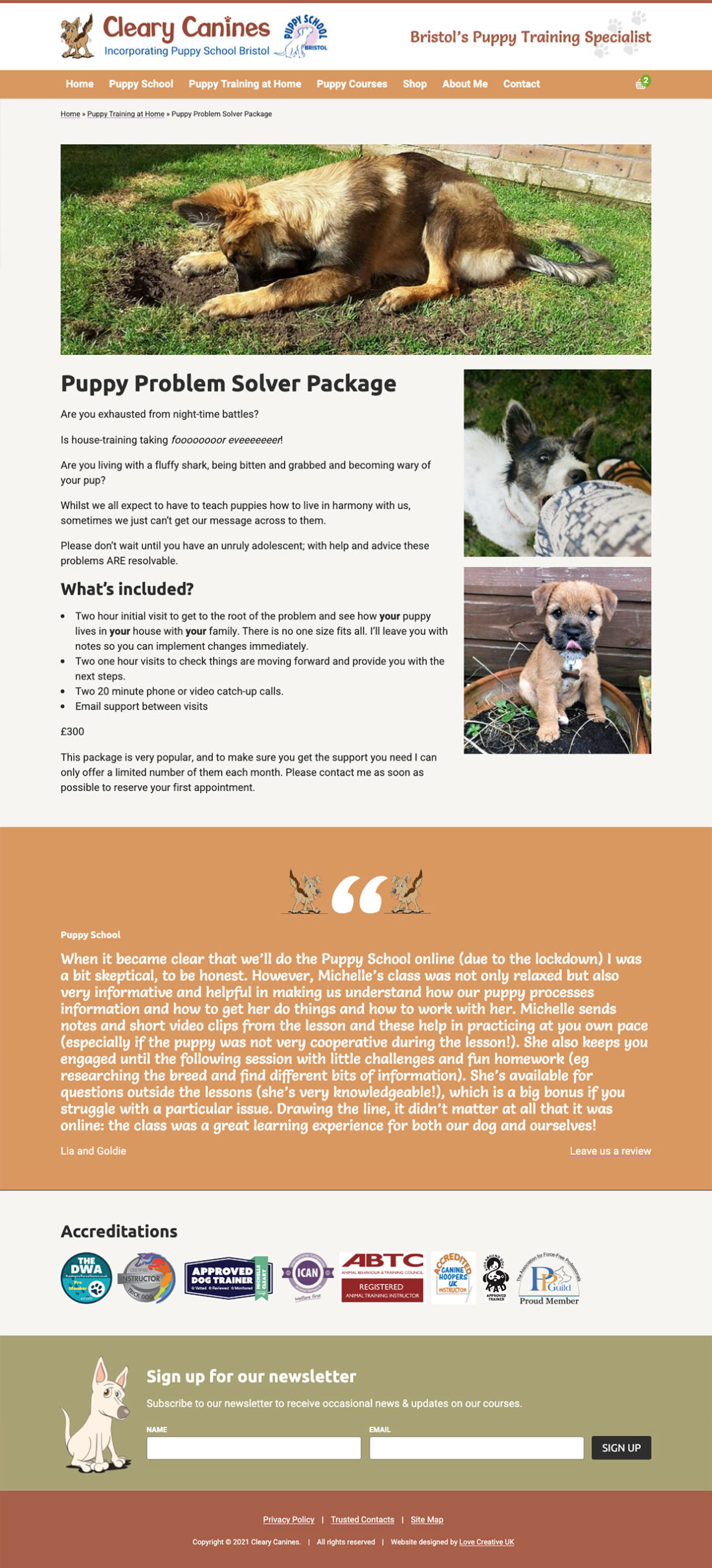 Cleary Canines Puppy Training course page