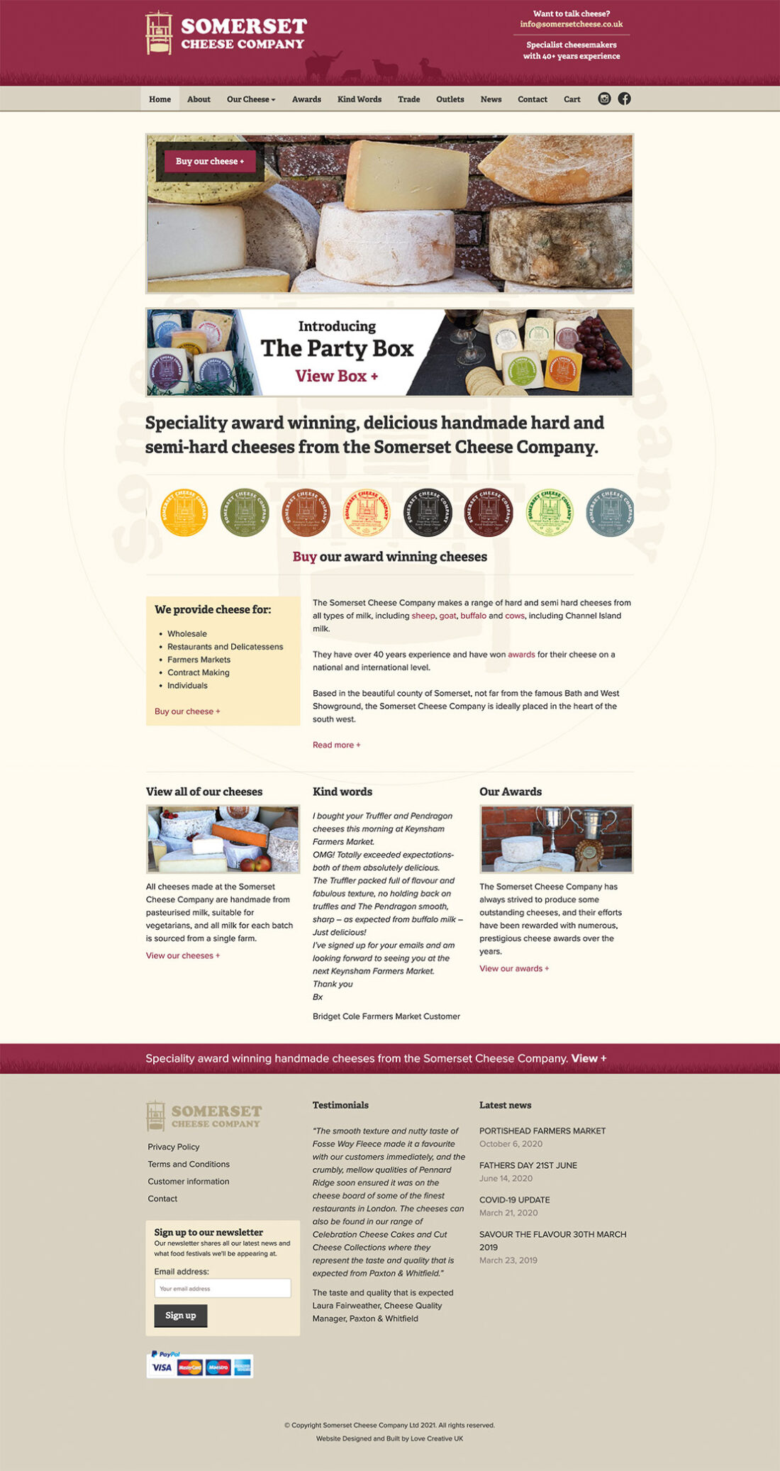 Somerset Cheese Co. WordPress homepage
