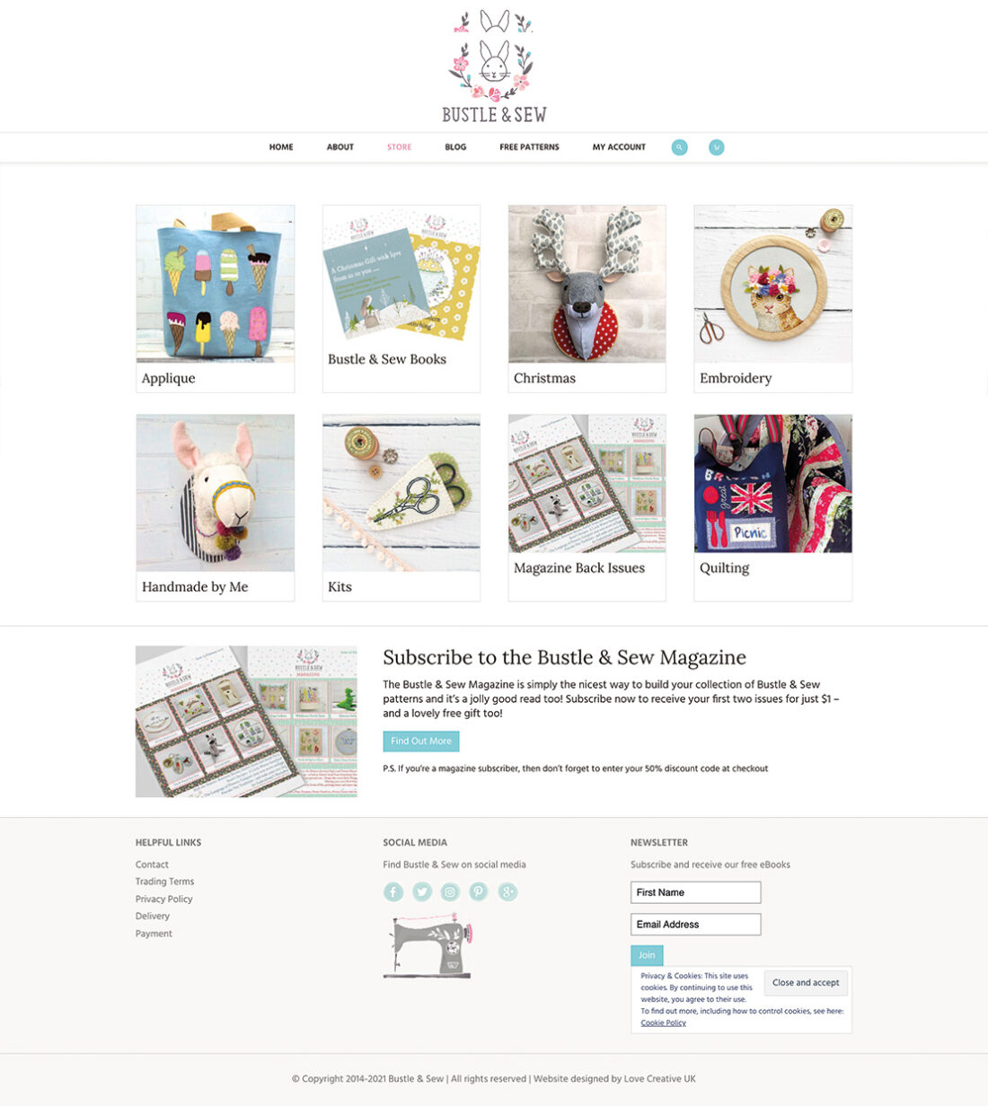 Bustle & Sew WordPress website Store