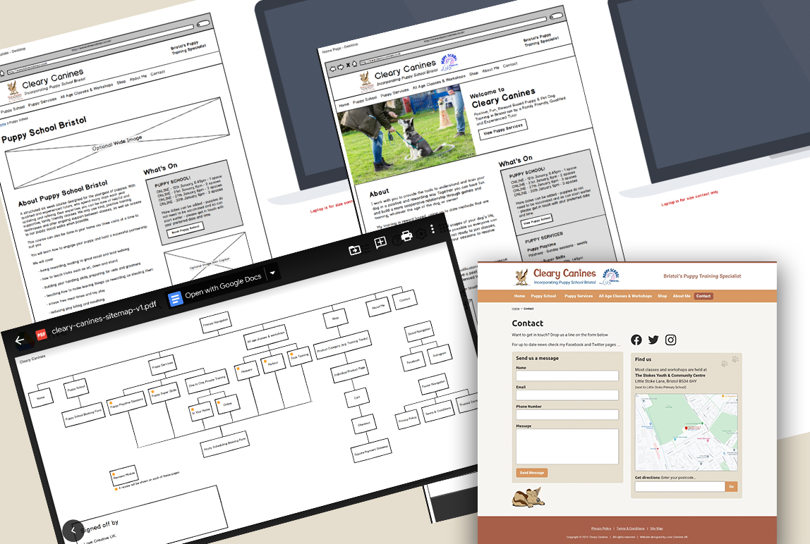 A dog training WordPress Website with online booking & eCommerce - Wireframes and visual