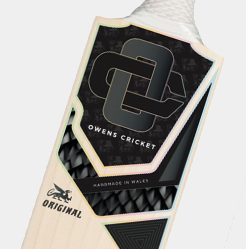 Owens Cricket Logo design on a cricket bat