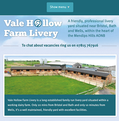 Valehollow farm, Bristol website design
