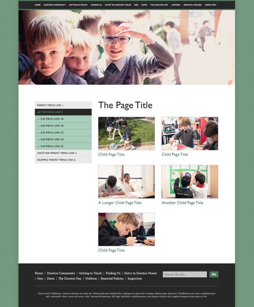 Duston House School Website case study: An early concept visual for a Durston House class page.