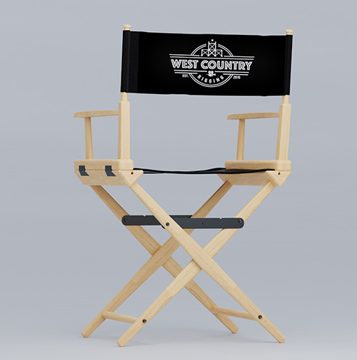 West Country Rigging logo design on a directors chair
