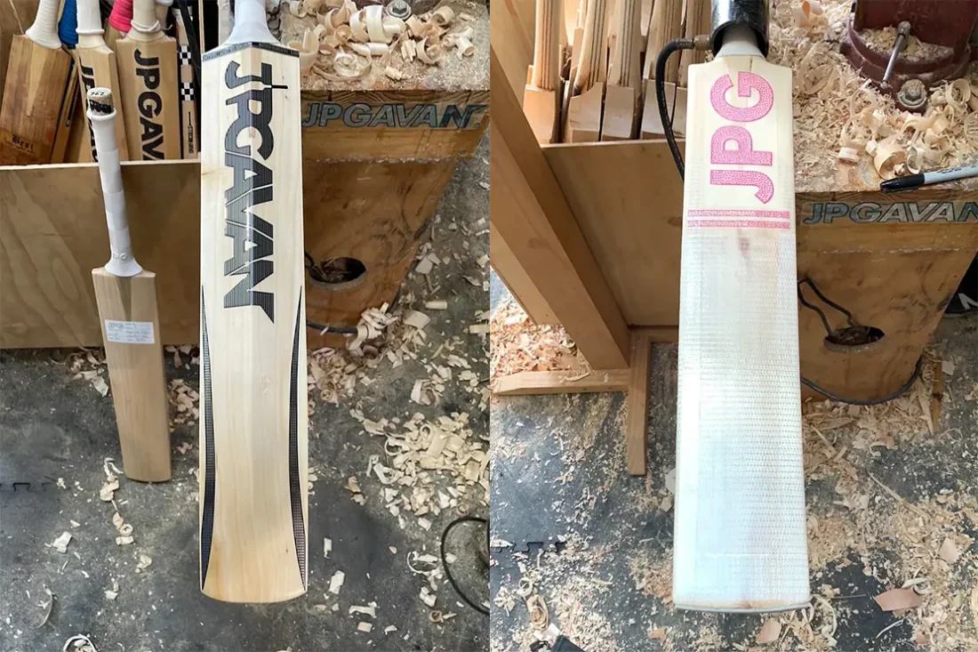Custom made cricket bats using the Interactive Cricket Bat Builder App for a Shopify ecommerce website.