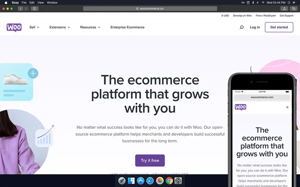 The website home page of the WooCommerce plugin.  A plugin that allows you to turn your WordPress website into a fully e-commerce store as well as being able to accept payments online.
