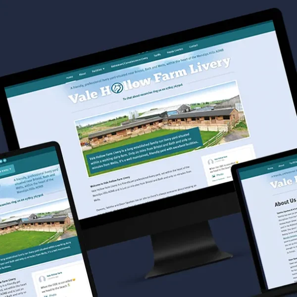 Vale Hollow Farm livery website across all devices